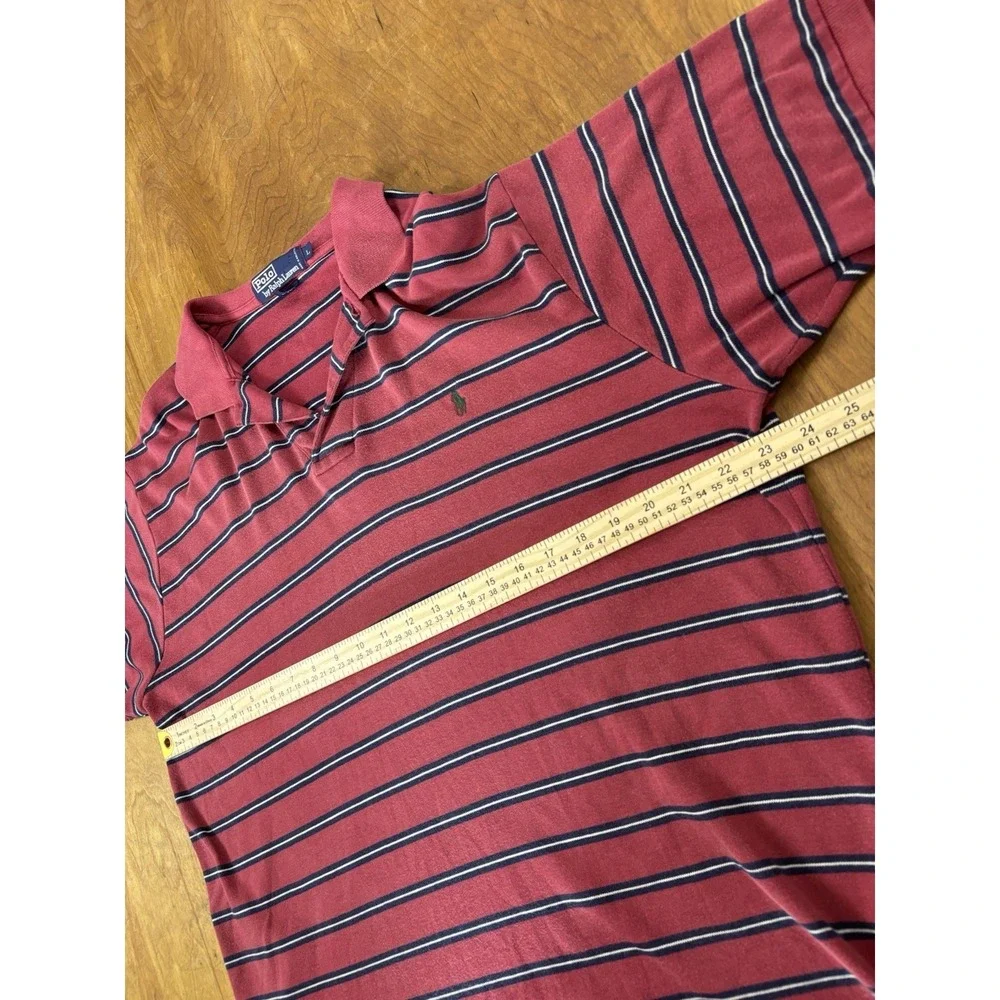 POLO Ralph Lauren Mens L Polo Shirt Red Navy Striped‎ Short Sleeve Preppy Vtg 90